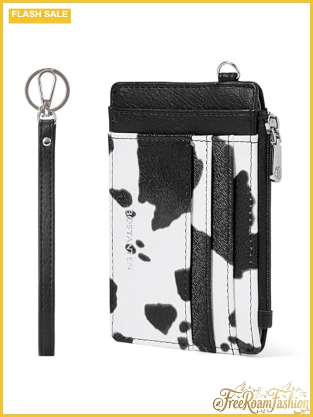 Small RFID Vegan Leather Card Holder Wallet with Wristlet Keychain & Zipper